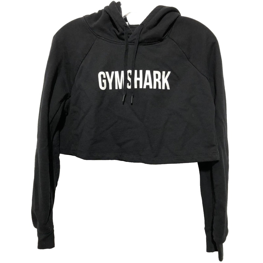 Gymshark Hoodie Womans Small Black Cropped Logo Spellout Gym Athleisure